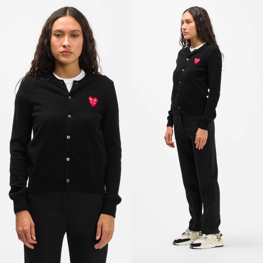 NWT Comme Des Garcons Double Heart Cardigan in Black